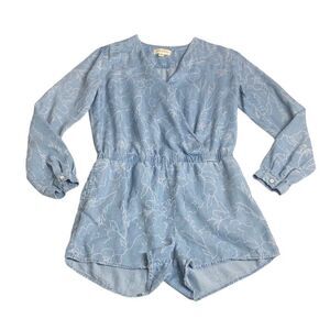 Anthropologie Cloth & Stone Romper Women Small Blue Floral Chambray Tencel Wrap